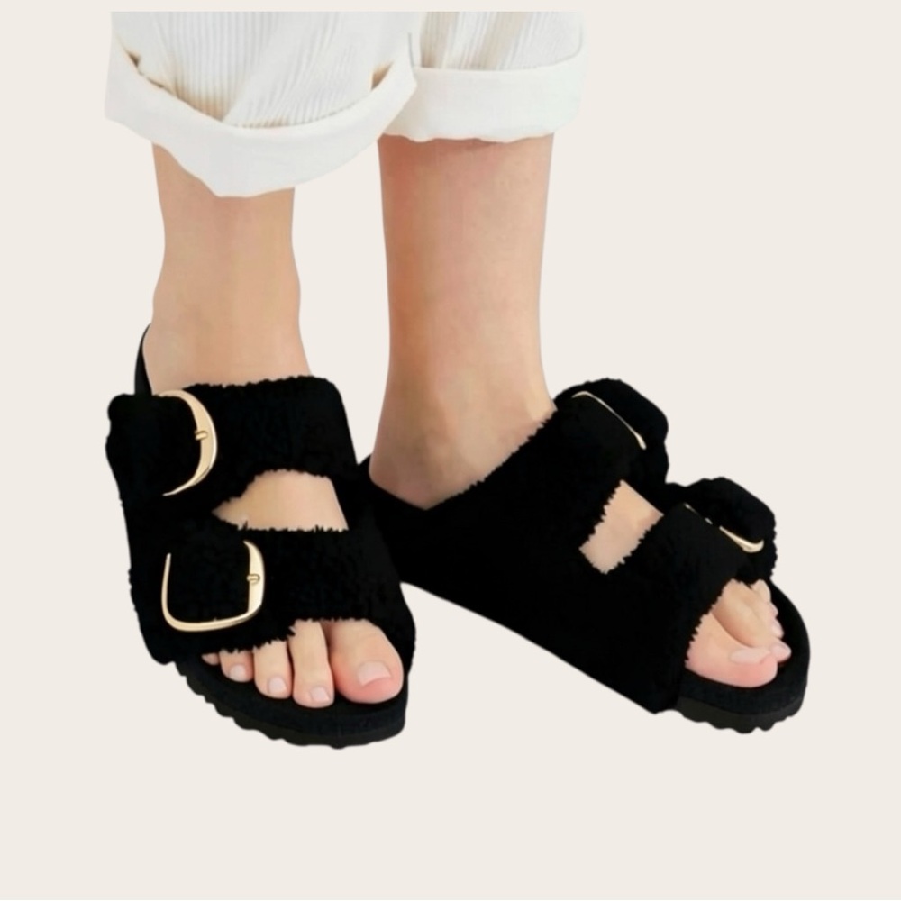 Birkenstock Arizona Big  Buckle Teddy  Genuine
Shearling Sandal Sz 8 (9.84 in)